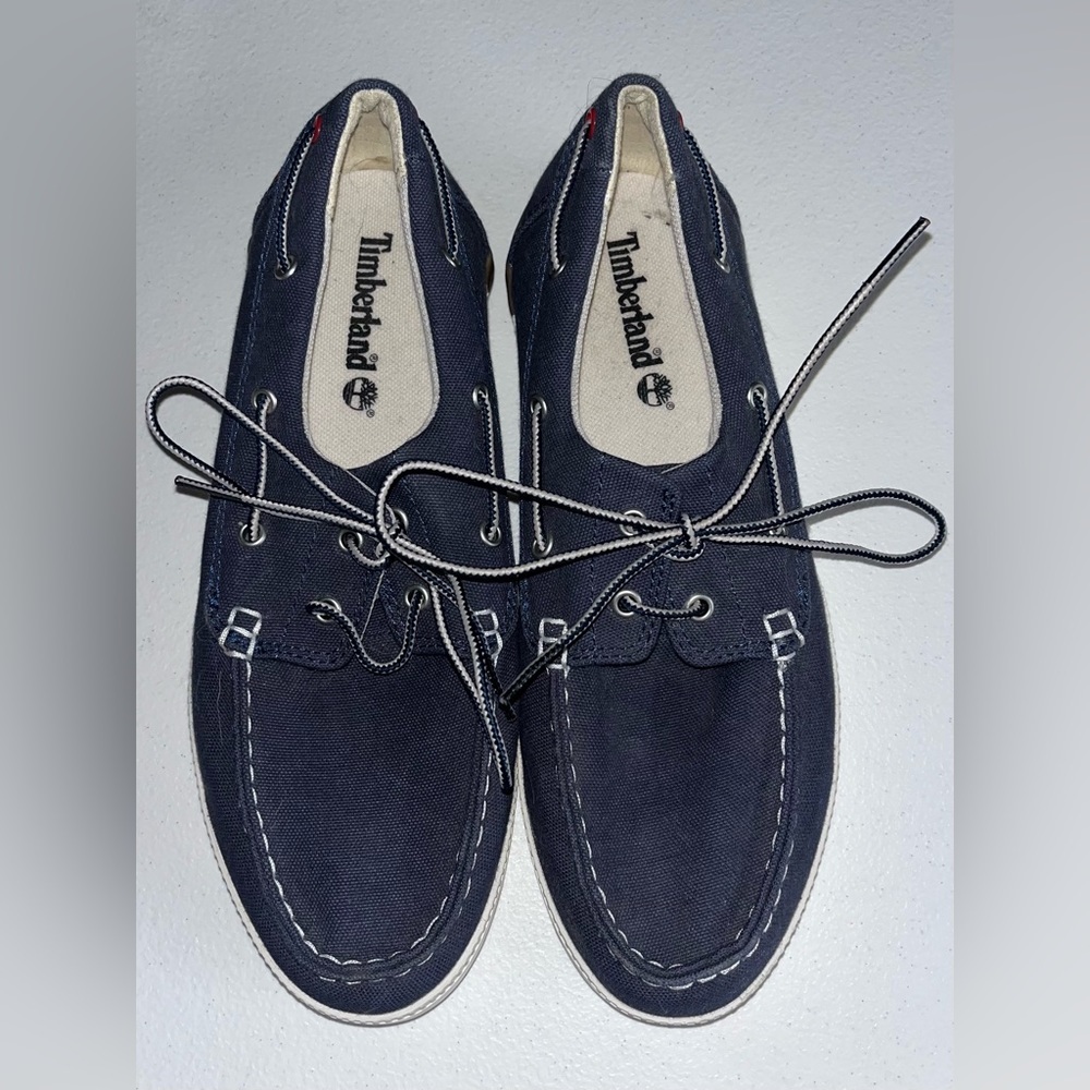 Timberland Men's Navy Washed/White Newport Bay 2 Eye Boat Shoes Gently Used SZ 7